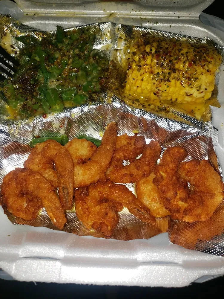 Fried Shrimp Green Beans Corn on the Cobb